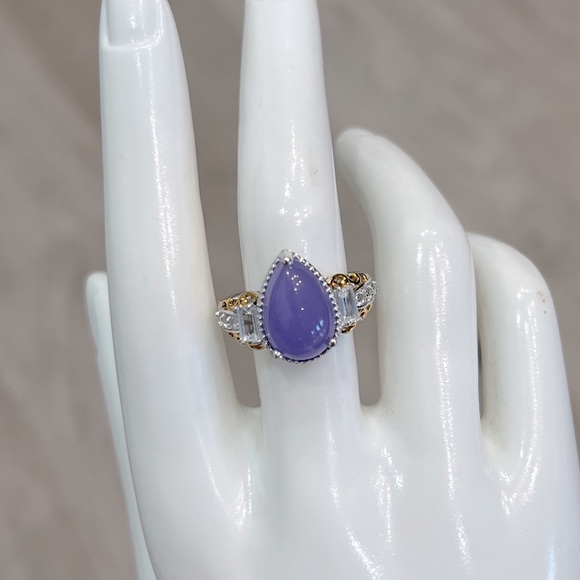 Burmese Purple Jade White Topaz 14K YG Sterling Silver Ring - Picture 3 of 12